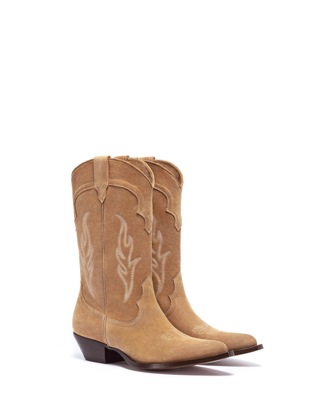 SANTA FE Men's Cowboy Boots in Cognac Suede | Off-White Embroidery_Side_01